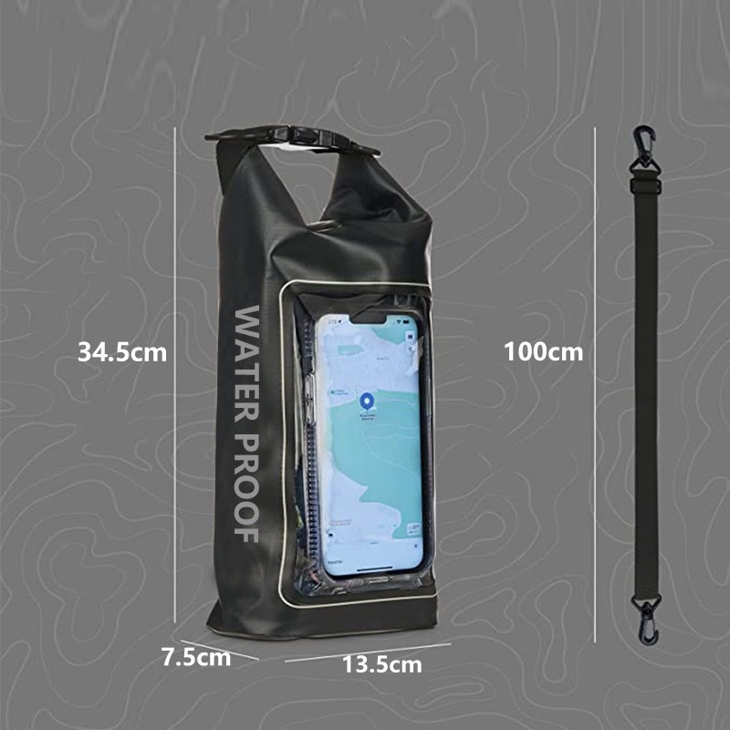 Husa telefon impermeabila, Roll top rucsac impermeabil, PVC, Functie atingere ecran, 2L, Negru, Multicolor