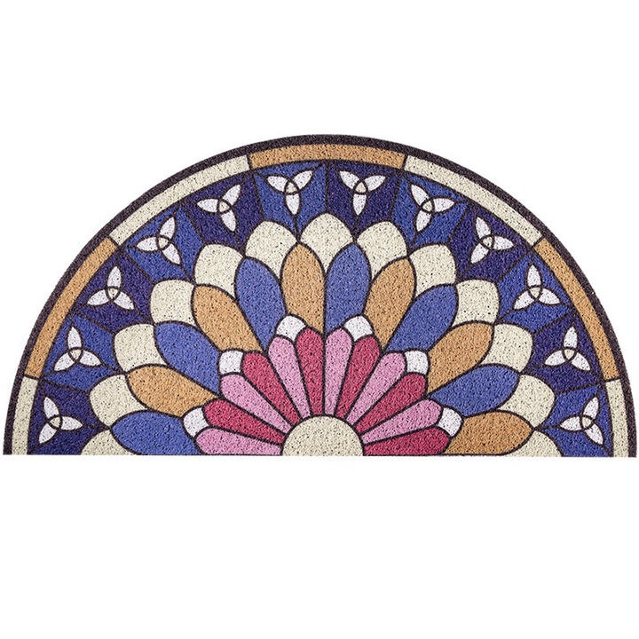 Félkör alakú bejárati szőnyeg, PVC, 40x80 cm, kék színű