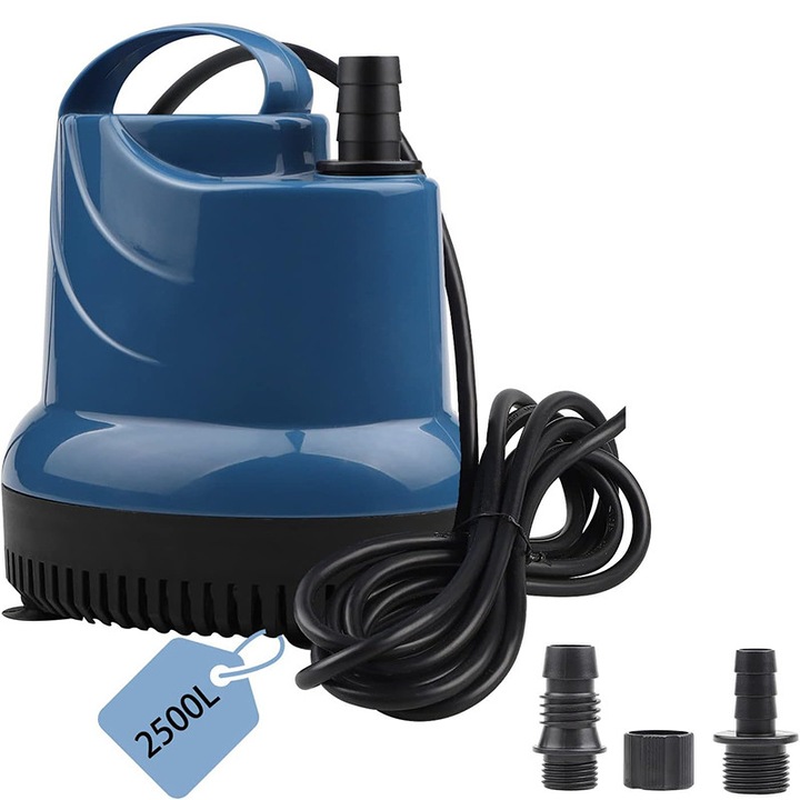 Потопяема водна помпа Rqiurpn, 2500 л/ч, 40W, 2.3 м, 13x10x15 см, синя