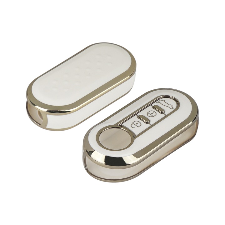 Husa Cheie Auto protectie cu pentru chei de masina 3 butoane pentru Fiat 500 Panda Punto Bravo Stilo Lancia Iveco Daily EuroCargo Van Citroen Relay Jumper Peugeot Boxer Vauxhall Combo Alb & Auriu