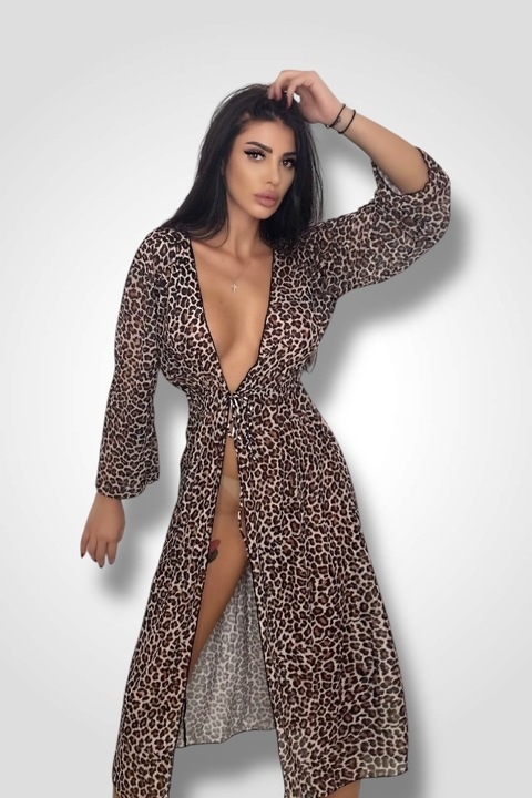 Rochie de plaja Wild Dream, cu maneca lunga, de dama, Animal print