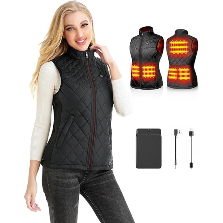 Жилетка с термо боди PETREL, подплатена, електрическо отопление с power bank, 3 температурни настройки, размер L, черна