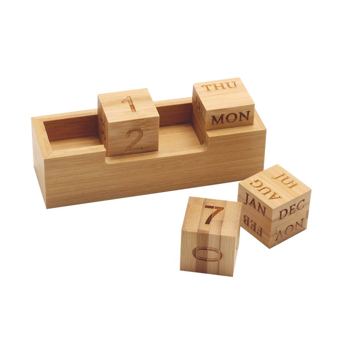 Calendar perpetuu, bambus, 13,5 x 4,3 x 5 cm
