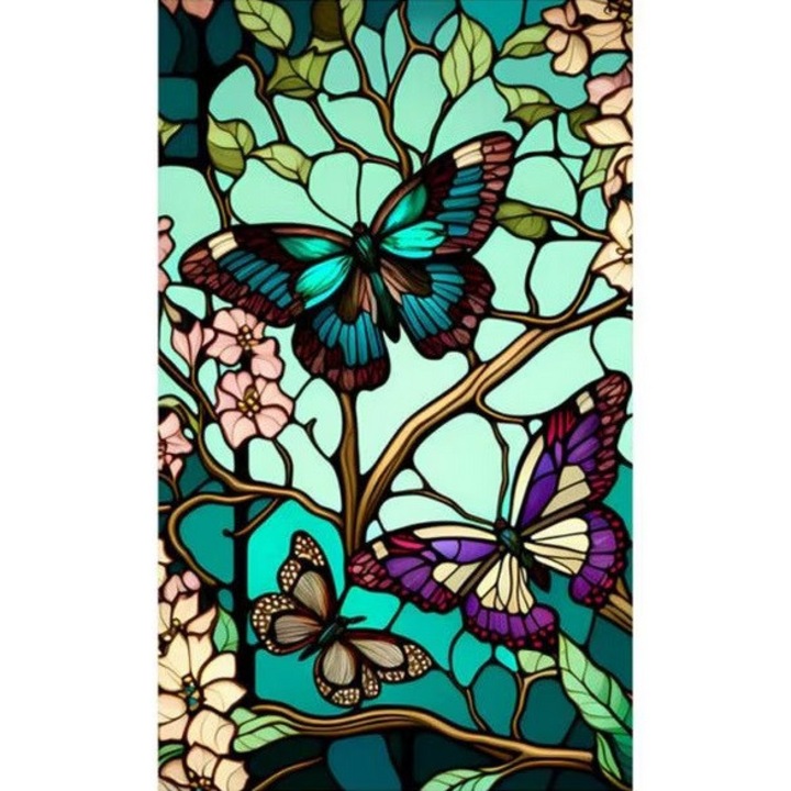 Самозалепващо се фолио за прозорци със слънчева защита, витражен ефект, шарка на пеперуда, DAVIDAMI CONCEPT®, размер 100 см x 60 см