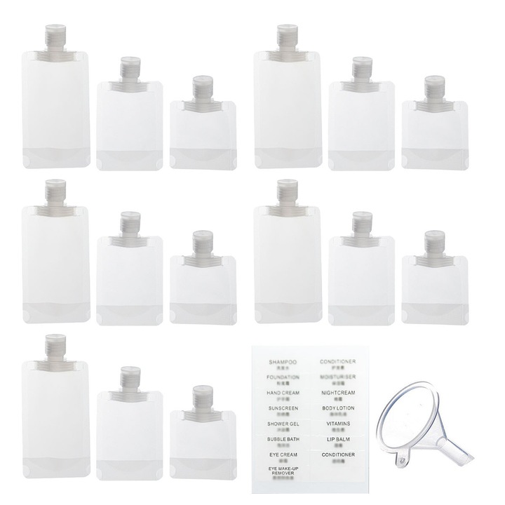 Pungi portabile pentru fluide, Enforose, aprobat TSA, design rezistent la scurgeri, transparent, set de 15 bucati