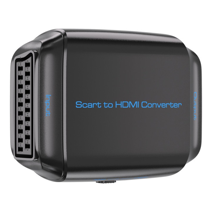 Converter Scart la HDMI, 720P and 1080P, negru, 88 x 58 x 26mm, set cu cablu de alimentare USB