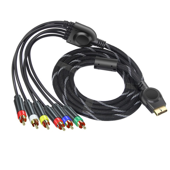 OEM Komponens AV YPbPr kábel PS2/PS3-hoz, 1,8 m, fekete