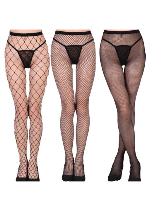 Dresuri dama, 3 perechi, elasticitate ridicata, plasa, negru, marime unica