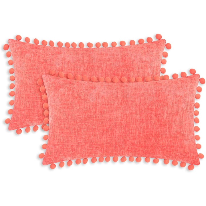 Protectoare de perna lombare rafinate, huse de perna decorative dreptunghiulare de culoare solida cu inchidere cu fermoar ascuns pentru scaunul de birou si camera de zi (roz coral, 2 buc.)