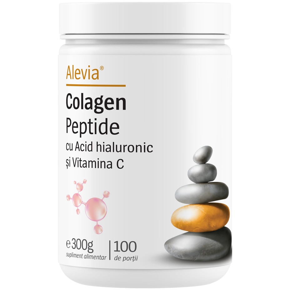 Colagen Peptide cu Acid Hialuronic si Vitamina C, Alevia, 300 g