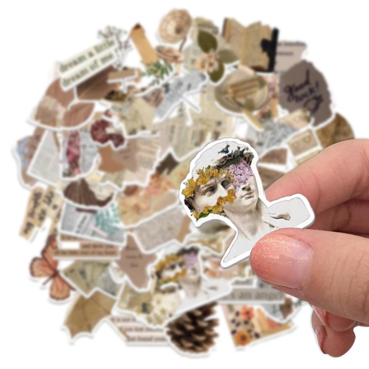 Set de Stickere Washi Vintage, Enforose, 52 piese, vinil durabil, impermeabil, multicolor