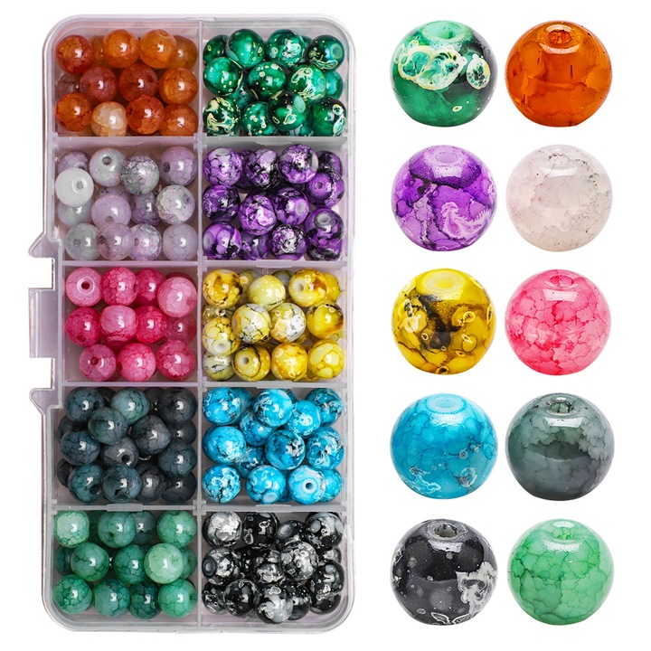 Set de margele Enforose, 200 buc. margele din piatra pretioasa naturala de 8 mm, 10 culori vibrante