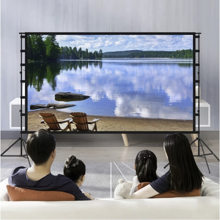 Екран за проектор, Домашно кино, 120 инча, 16:9, Височина 2,6м, Рамка 4,5см
