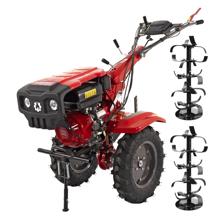 Motocultor Rotakt Goliath RO17RE-2P, motor 17CP, 2+1 viteze, latime lucru 56-135 cm, freze, roti cauciuc 5.00-12", pornire electrica, 2 prize de putere