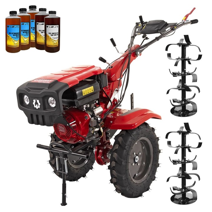 Motocultor Rotakt Goliath RO17RE-2P, motor 17CP, 2+1 viteze, latime lucru 56-135 cm, freze, roti cauciuc 5.00-12", pornire electrica, 2 prize de putere, 5l ulei