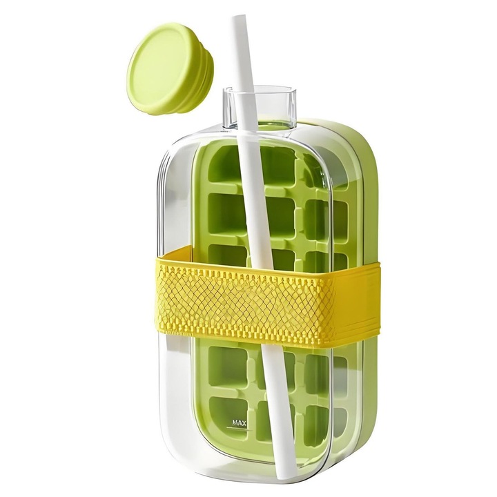 LYCENXI 2 az 1-ben jégkockapalack, újrafelhasználható, zöld, 18 jégkocka, hordozható kialakítás