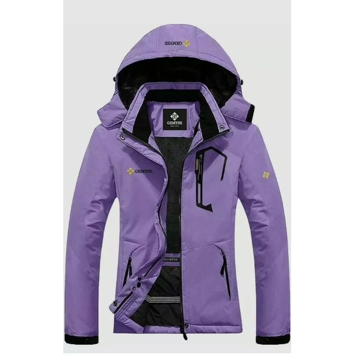 Geaca Ski Femei GEMYSE - Impermeabila, Captusita, Windproof, cu Gluga, de Iarna, Roz inchis, Roz inchis