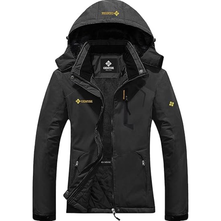 Geaca Ski Femei GEMYSE - Impermeabila, Windproof, Iarna, cu Gluga, Gri, marimea M