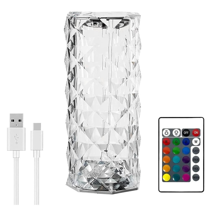 Lampa LED ambientala SELLING DEPOT, cu telecomanda pentru birou, Control prin Atingere, 16 Moduri Iluminare, Cristal, Acrilic