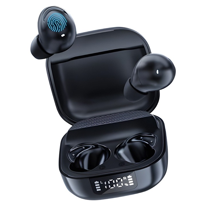 Gronfont vezeték nélküli fülhallgató, fülbe helyezhető, Bluetooth 5.3, LED kijelző, vízálló, fekete