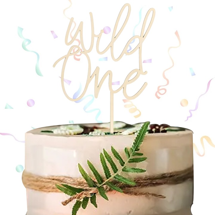 Парти аксесоари, Enforose, Топер за торта 'Wild One', тема джунгла, от дърво и картон, безопасен за деца и възрастни