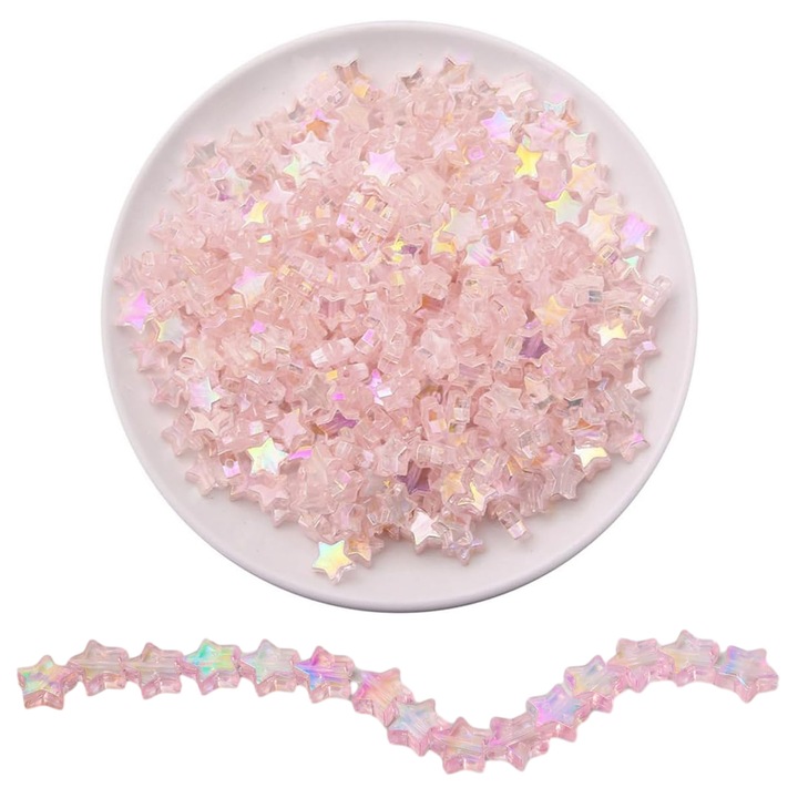 Margele stea din acrilic, Enforose, roz vibrant, 11mm, set pentru bijuterii