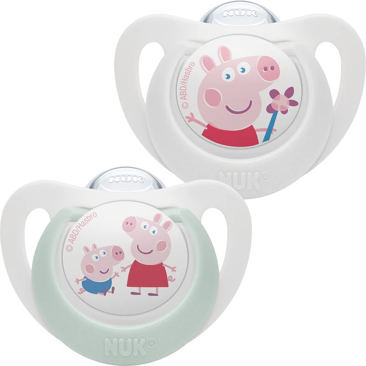 2 db fogszabályozó szilikon cumi készlet Nuk Star Peppa Pig, 441632-18, Multicolor 18+ 2 év 3 év