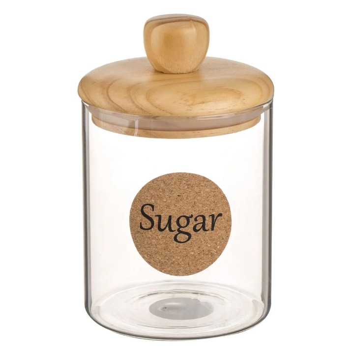 Borcan din Sticla cu Capac de Lemn "Sugar" 700ml