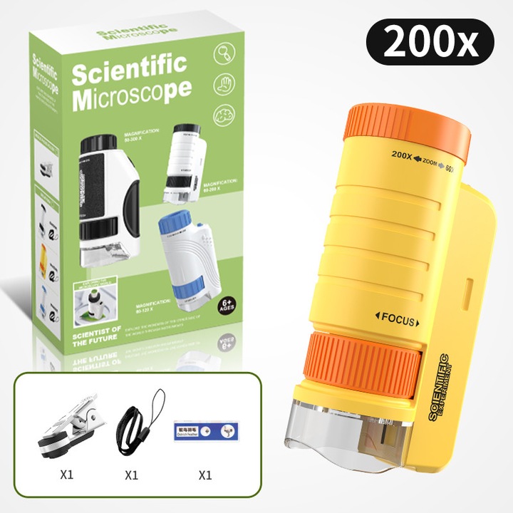 Microscop MicroFlip 60X-200X, portabil, iluminare, galben