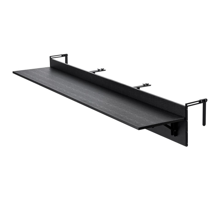 Висяща маса, сгъваема, за балкон, Неръждаема стомана/MDF, max 25 kg, 1500 x 450 x 240 mm, Черна