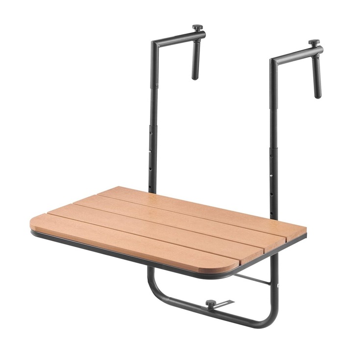 Висяща маса, сгъваема, за балкон, Неръждаема стомана/MDF, max 25 kg, 595 x 620 x 800 mm, Кафяво/Черно