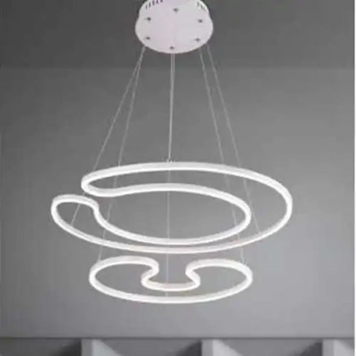 Lustra LED suspendata cu telecomanda, alba, rotunda, 120W, 3 functii de lumina, calda/naturala/rece, intensitate reglabila, dimensiune 80x80x100cm, IP20, LDC