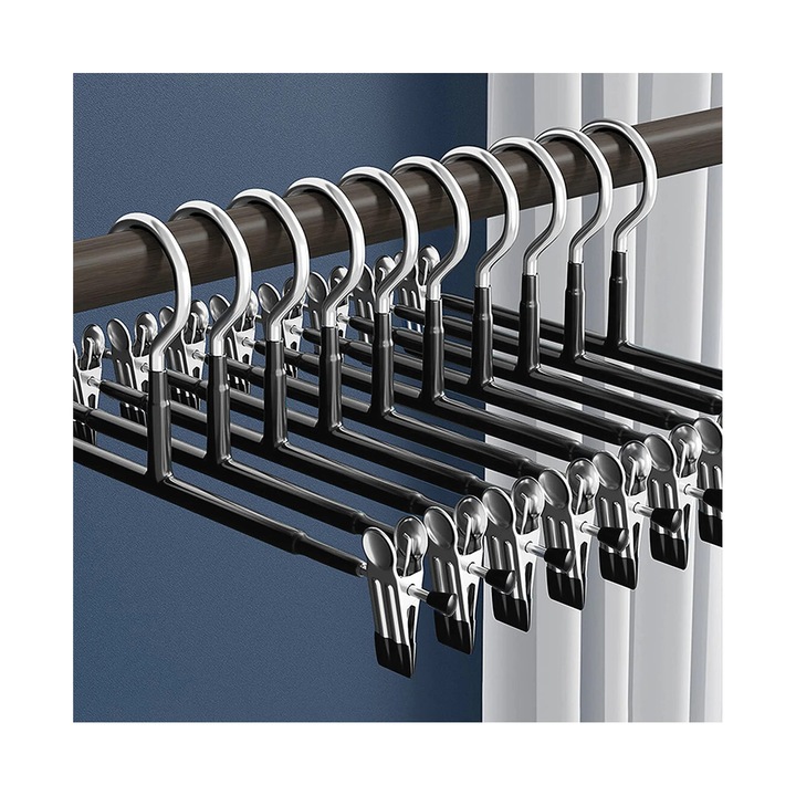 Метални закачалки за панталони, Enforose, комплект от 5, ултратънък дизайн, регулируеми щипки, хром