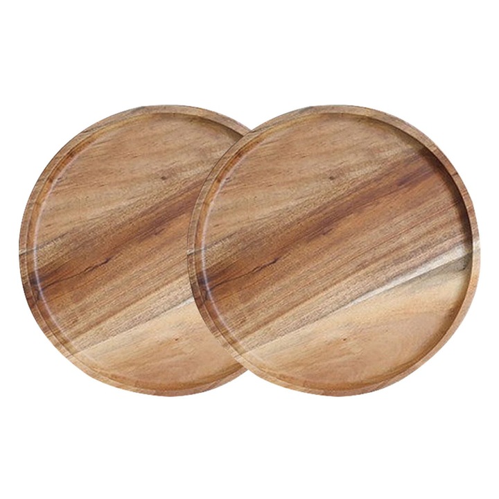 Tava servire rotunda Herusi, lemn acacia, cu maner, 20cm, natural