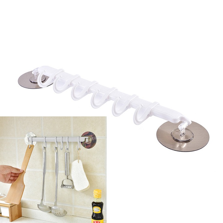 Bara de prosop cu ventuza ajustabila AMRINUGL, design pentru colt, suporta pana la 1 kg, 12x24 inch, alb, cu carlige glisante