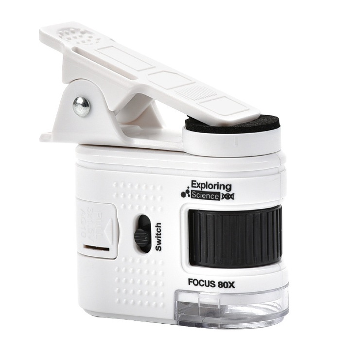 Microscop portabil 80X, cu lumina UV, set complet
