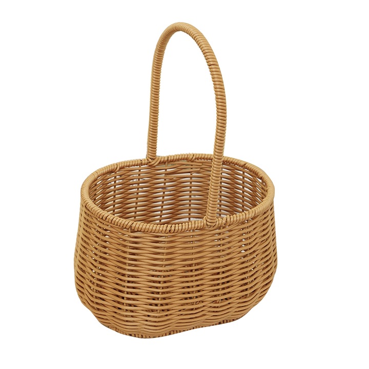 Cos tesut cu maner, ratan PP, cadru metalic, 19x14.5x28.5cm