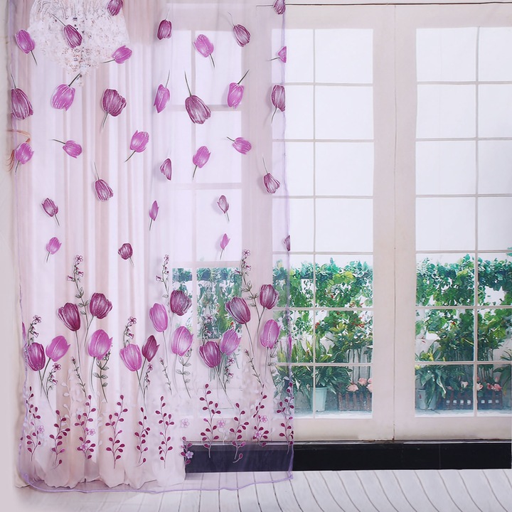 Tulipán függöny, nyomott voile, lila, 100x200cm