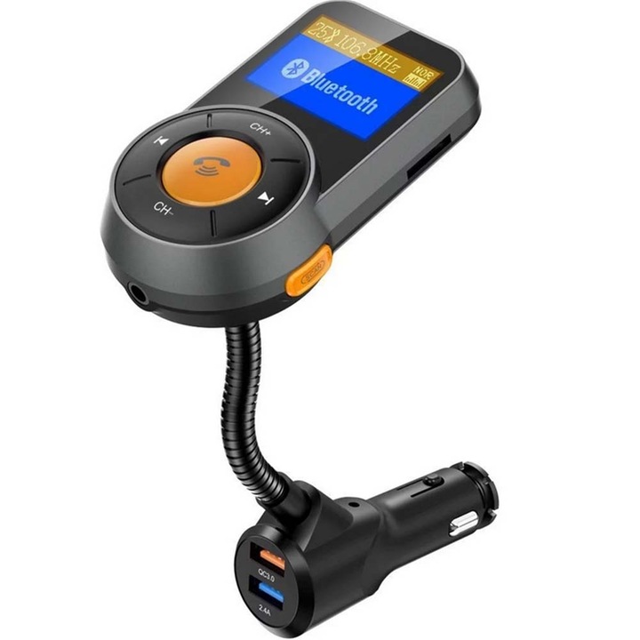 TNEAYWHE Bluetooth FM adó, 1 DIN, 1,8 hüvelykes színes LCD kijelző, Power Delivery 3.0 gyorstöltés, 1x2W