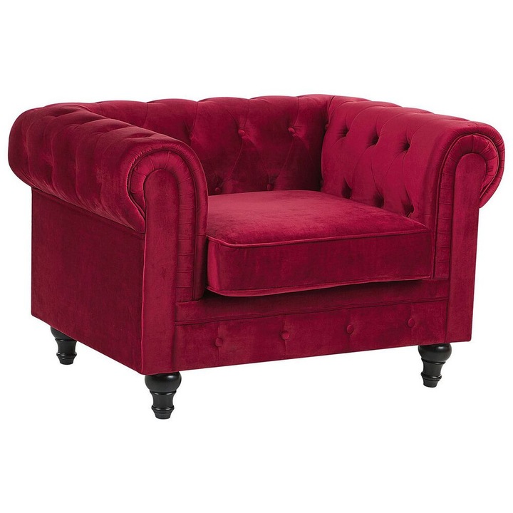 Fotoliu Chesterfield Catifea Rosu inchis