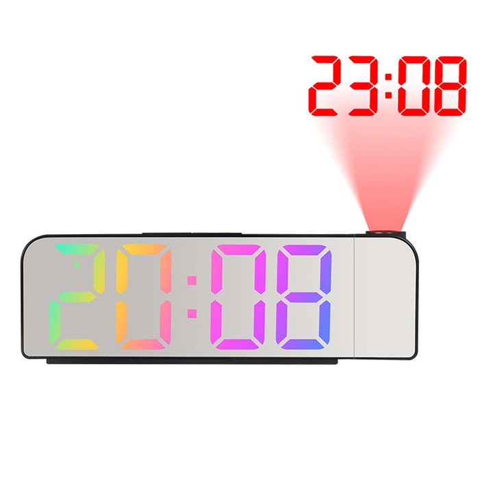 Enforose asztali óra állítható projektorral, tükörfelülettel, atomi mechanizmussal, nagy méretben, többszínű