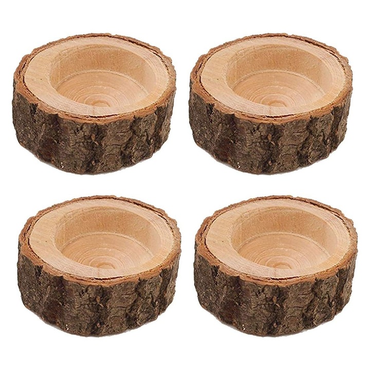 Дървени свещници, Enforose, комплект, рустик декор, 10x10см