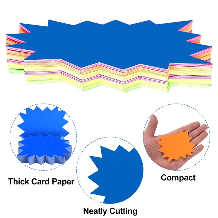Set semne de vanzare cu explozie de stele, Enforose, culori fluorescente, 200 buc, 3.5x2.75 inch