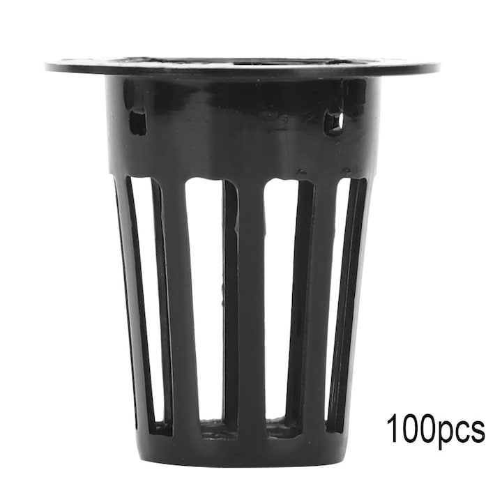 Комплект от 100 нетни чашки за растения, AMRINUGL, здрава пластмаса, идеални за хидропонно отглеждане, оптимални размери, черен цвят