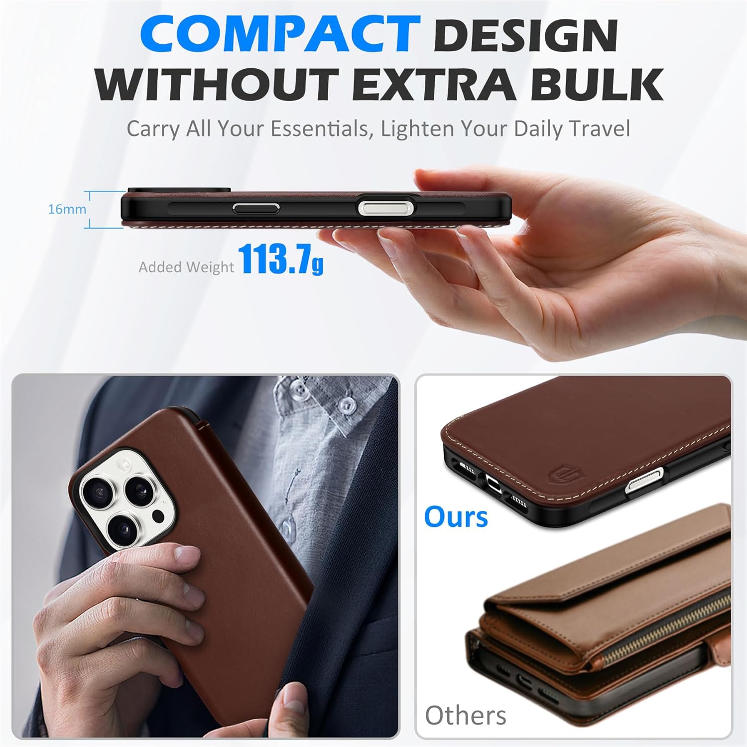 Husa de protectie pentru iPhone 16 Pro, Shieldon, Rezistenta la Socuri, din Piele, Slim, Cafeniu