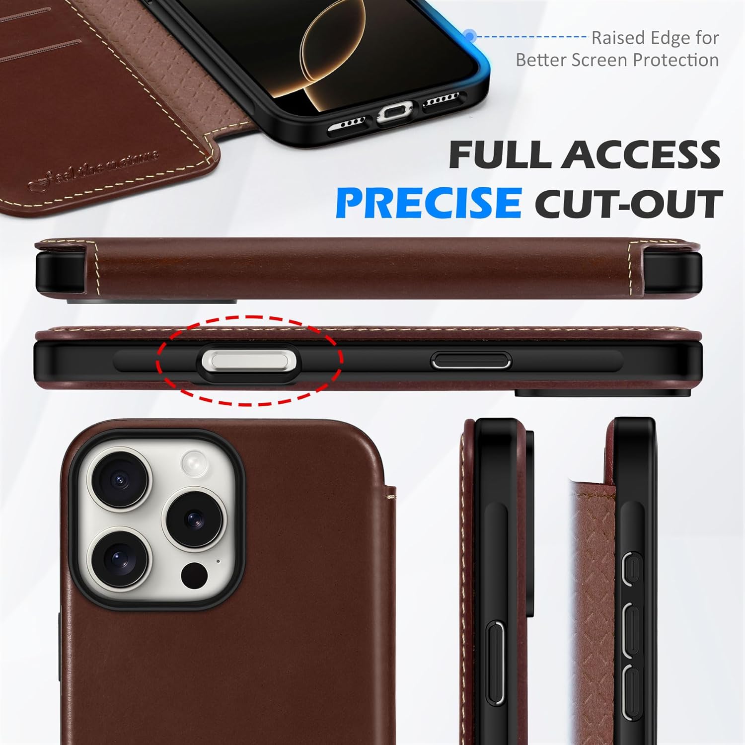 Husa de protectie pentru iPhone 16 Pro, Shieldon, Rezistenta la Socuri, din Piele, Slim, Cafeniu