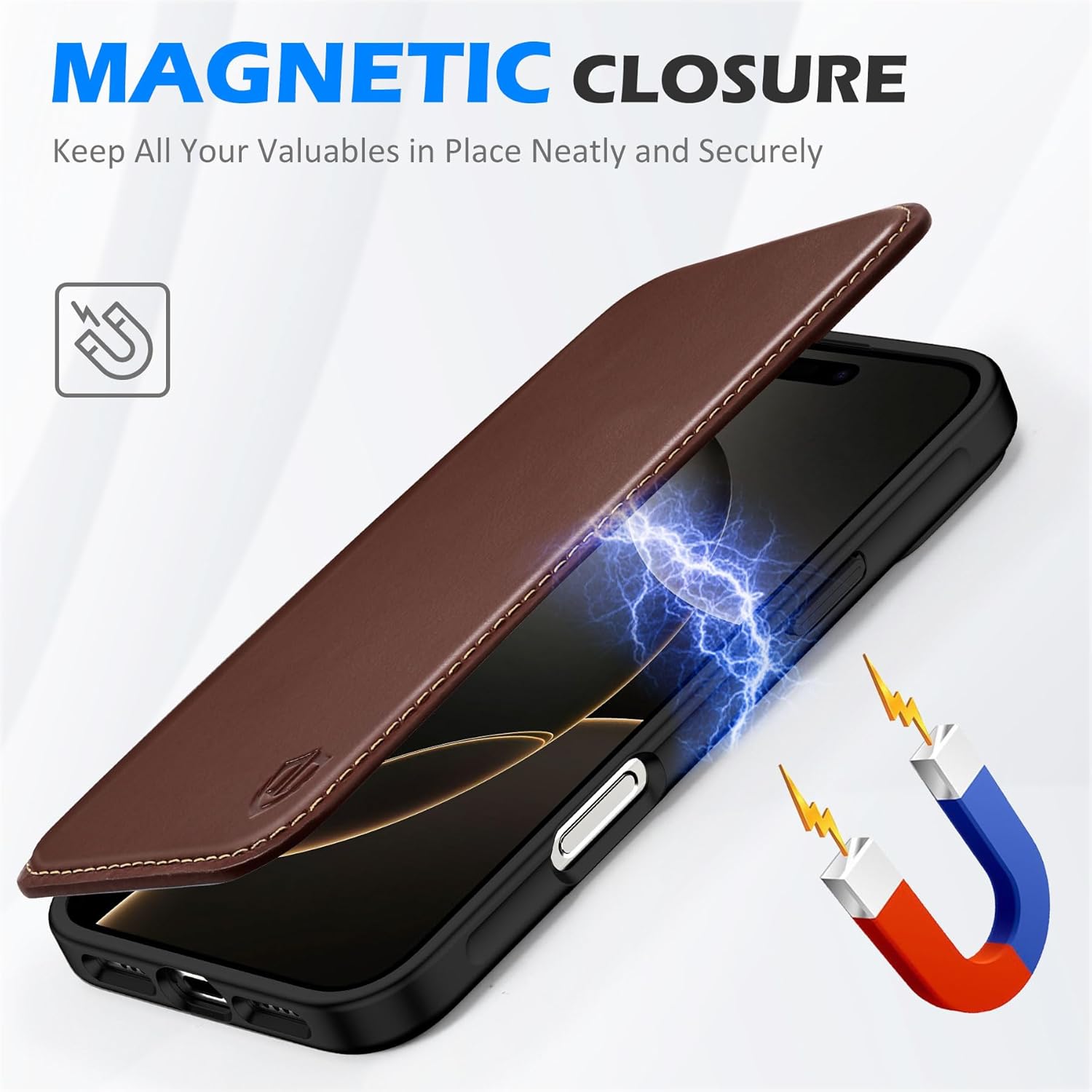 Husa de protectie pentru iPhone 16 Pro, Shieldon, Rezistenta la Socuri, din Piele, Slim, Cafeniu