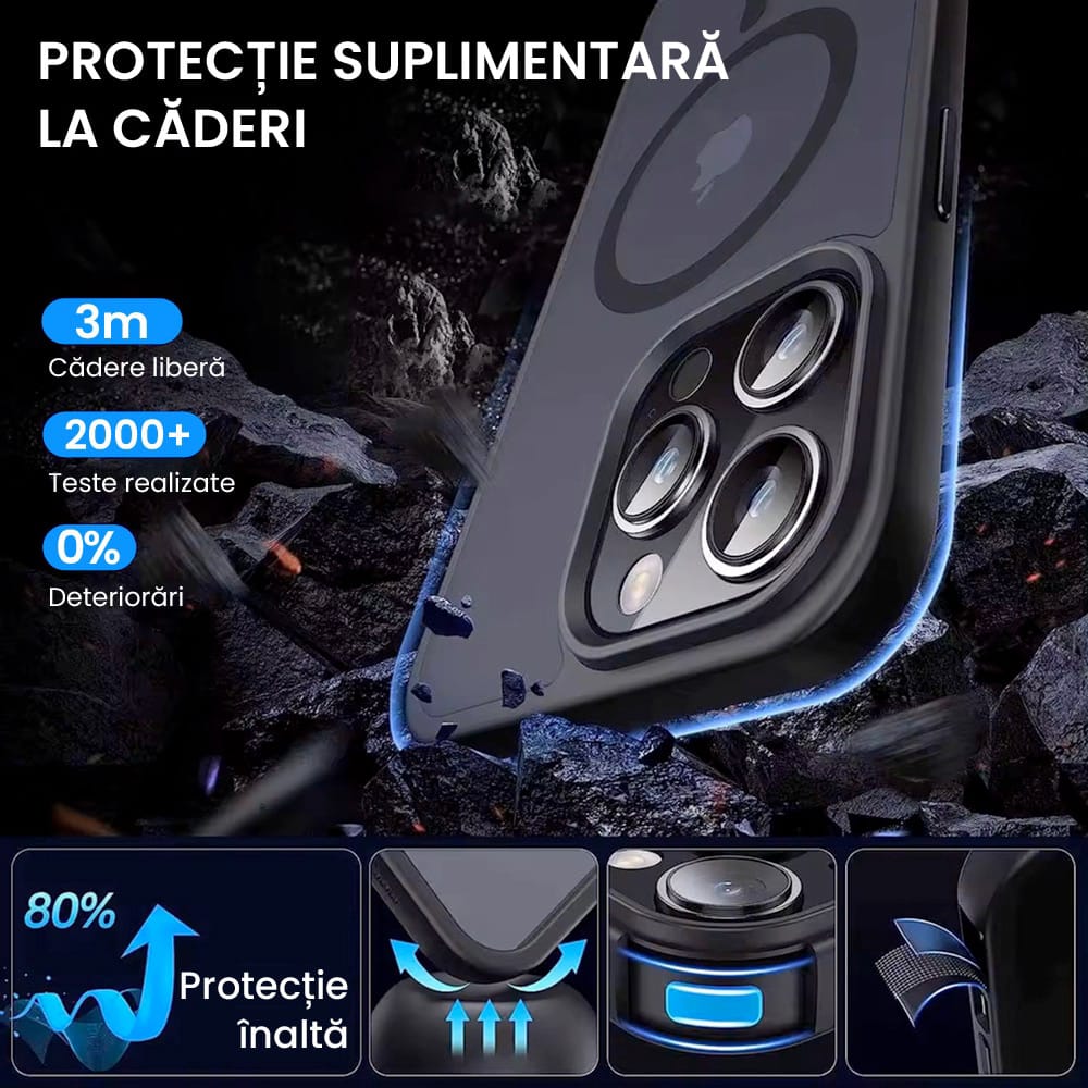 Husa compatibila cu Iphone 16, Tehnologie MagSafe, cu protectie de camera, Negru