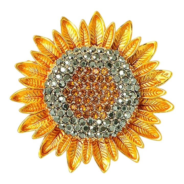 Brosa vintage emailata, model Floarea-soarelui, 3.8 x 3.8 cm, theCasius.®