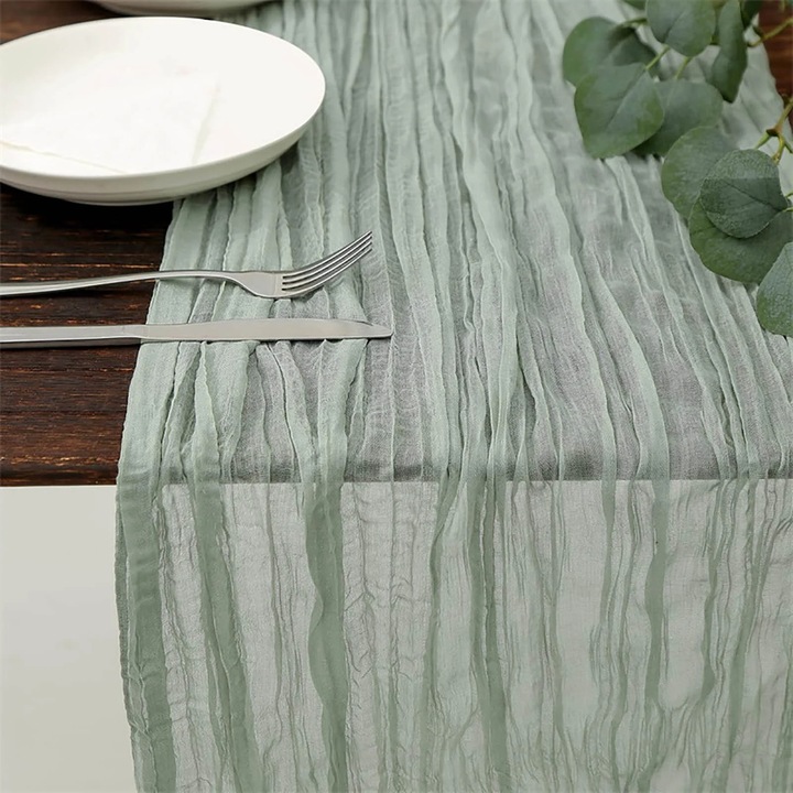 Set 2 piese fata de masa si servetele YANYXR, bumbac, boho, verde, 90x180cm